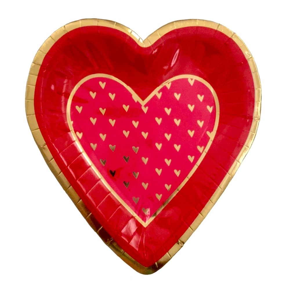 Design Focus Heart Shaped Gold Foil Dots Luncheon Plates, 16 ct